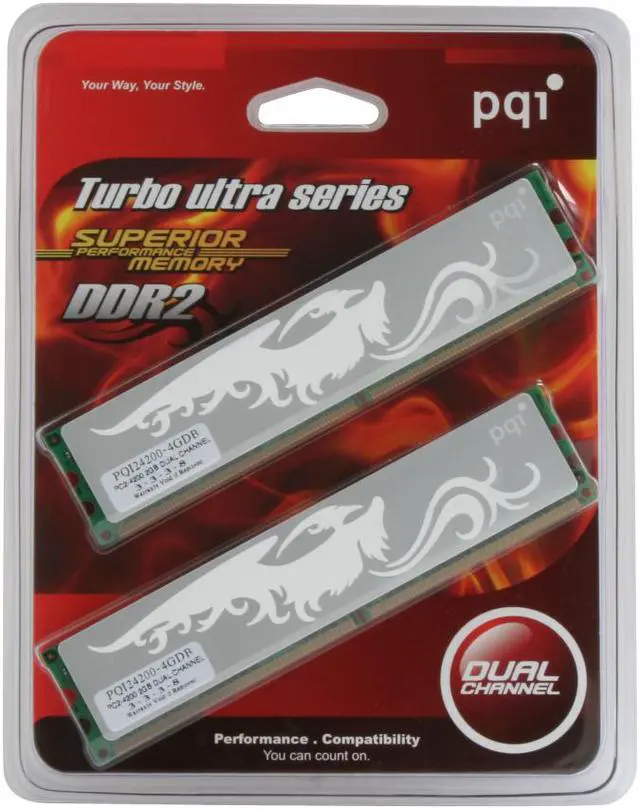 Main image of PQI TURBO 4GB (2 x 2GB) DDR2 533 (PC2 4200) Dual Channel Kit Desktop Memory Model PQI24200-4GDB