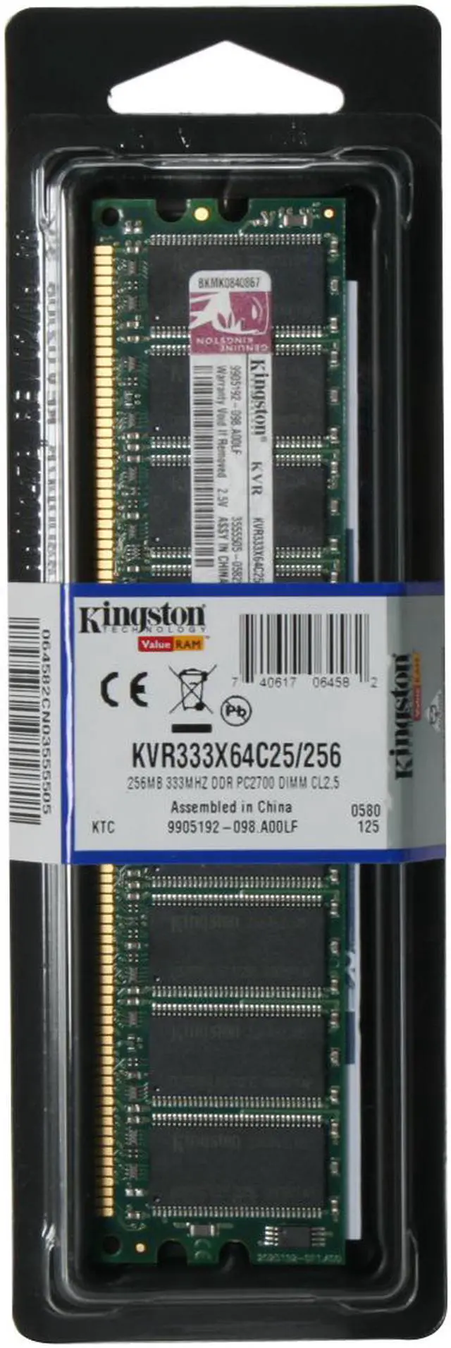 Alt view image 2 of 2 - Kingston ValueRAM 256MB DDR 333 (PC 2700) System Memory Model KVR333X64C25/256