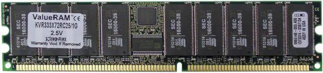 Main image of Kingston ValueRAM 1GB ECC Registered DDR 333 (PC 2700) System Memory Model KVR333X72RC25/1g
