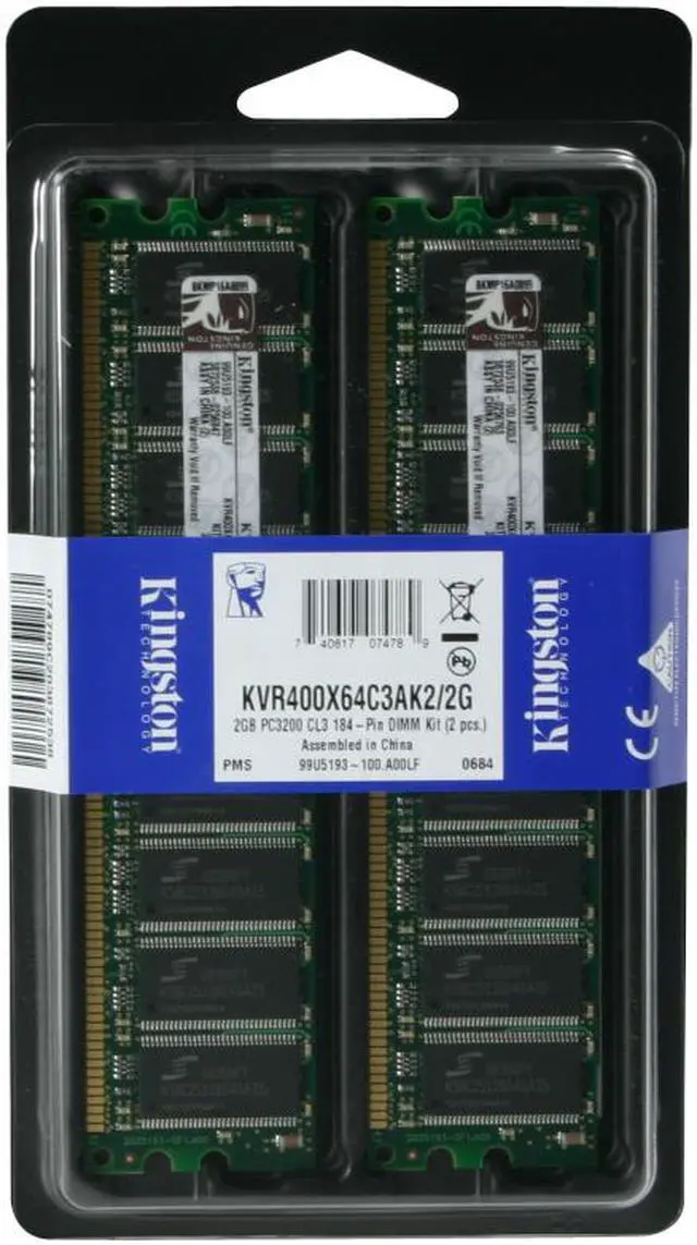 Alt view image 3 of 3 - Kingston 2GB (2 x 1GB) DDR 400 (PC 3200) Desktop Memory Model KVR400X64C3AK2/2G