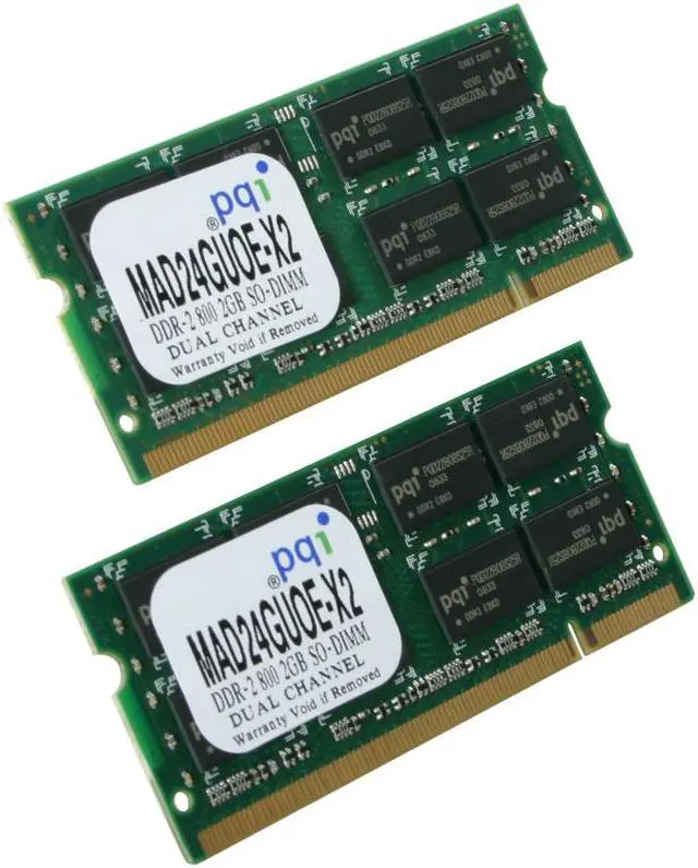 Main image of PQI POWER Series 4GB (2 x 2GB) 200-Pin DDR2 SO-DIMM DDR2 800 (PC2 6400) Dual Channel Kit Laptop Memory Model MAD24GUOE-X2