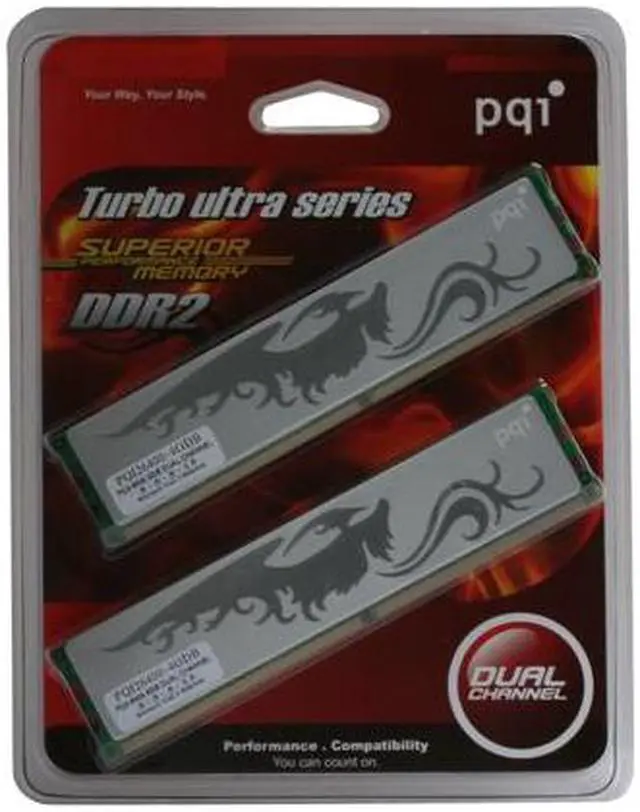Alt view image 2 of 2 - PQI TURBO 4GB (2 x 2GB) DDR2 800 (PC2 6400) Dual Channel Kit Desktop Memory Model PQI26400-4GDB