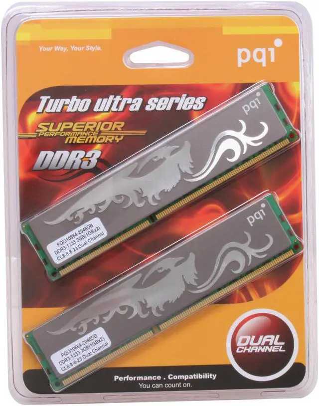 Alt view image 2 of 2 - PQI 2GB (2 x 1GB) DDR3 1066 (PC3 8500) Dual Channel Kit Desktop Memory Model PQI310664-2048DB