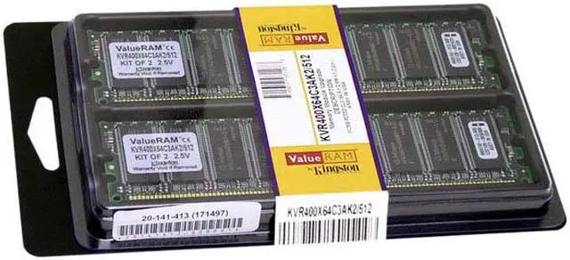 Alt view image 3 of 3 - Kingston ValueRAM 512MB (2 x 256MB) DDR 400 (PC 3200) Dual Channel Kit System Memory Model KVR400X64C3AK2/512