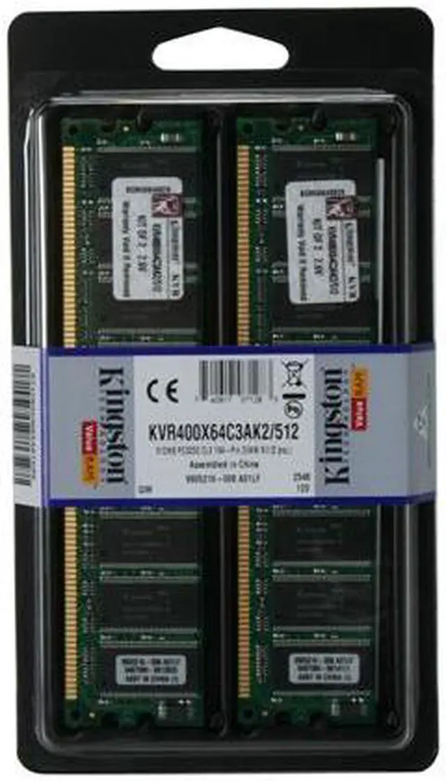 Alt view image 2 of 3 - Kingston ValueRAM 512MB (2 x 256MB) DDR 400 (PC 3200) Dual Channel Kit System Memory Model KVR400X64C3AK2/512