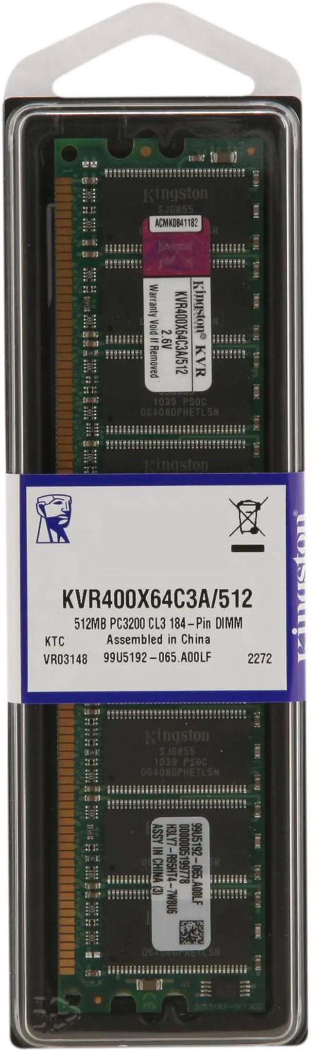 Alt view image 3 of 3 - Kingston ValueRAM 512MB DDR 400 (PC 3200) Desktop Memory Model KVR400X64C3A/512
