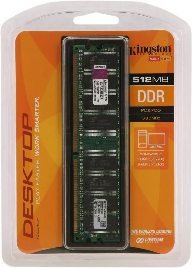 Alt view image 3 of 3 - Kingston ValueRAM 512MB DDR 333 (PC 2700) Desktop Memory Model KVR333/512R