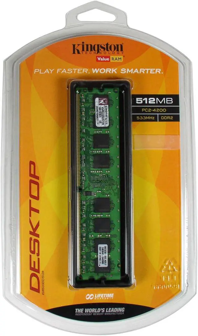 Alt view image 2 of 2 - Kingston ValueRAM 512MB 240-Pin DDR2 SDRAM DDR2 533 (PC2 4200) Desktop Memory Model KVR533D2/512R