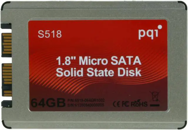 Alt view image 2 of 5 - PQI S518 64GB Micro-SATA Internal Solid State Drive (SSD) 6518-064GR1002