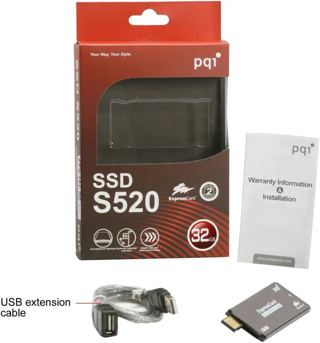 Alt view image 4 of 4 - PQI S520 32GB ExpressCard & USB 2.0 External Solid State Drive (SSD) 6520-032GR1002