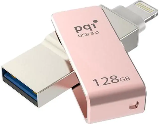 Main image of PQI iConnect Mini [Apple MFi] 128GB Mobile Flash Drive w/ Lightning Connector for iPhones / iPads / iPod / Mac & PC USB 3.0 (Rose Gold) Model 6I04-128GR3001
