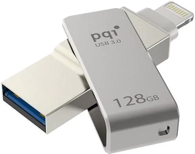 Main image of PQI iConnect Mini [Apple MFi] 128GB Mobile Flash Drive w/ Lightning Connector for iPhones / iPads / iPod / Mac & PC USB 3.0 (Iron Gray) Model 6I04-128GR1001