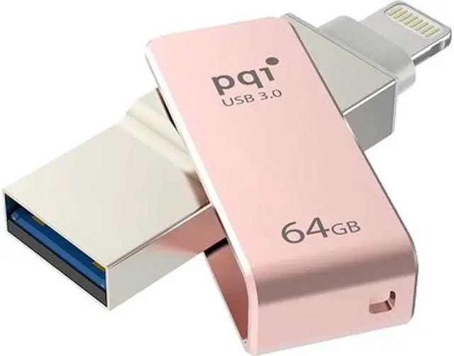 Main image of PQI iConnect Mini [Apple MFi] 64GB Mobile Flash Drive w/ Lightning Connector for iPhones / iPads / iPod / Mac & PC USB 3.0 (Rose Gold) Model 6I04-064GR3001