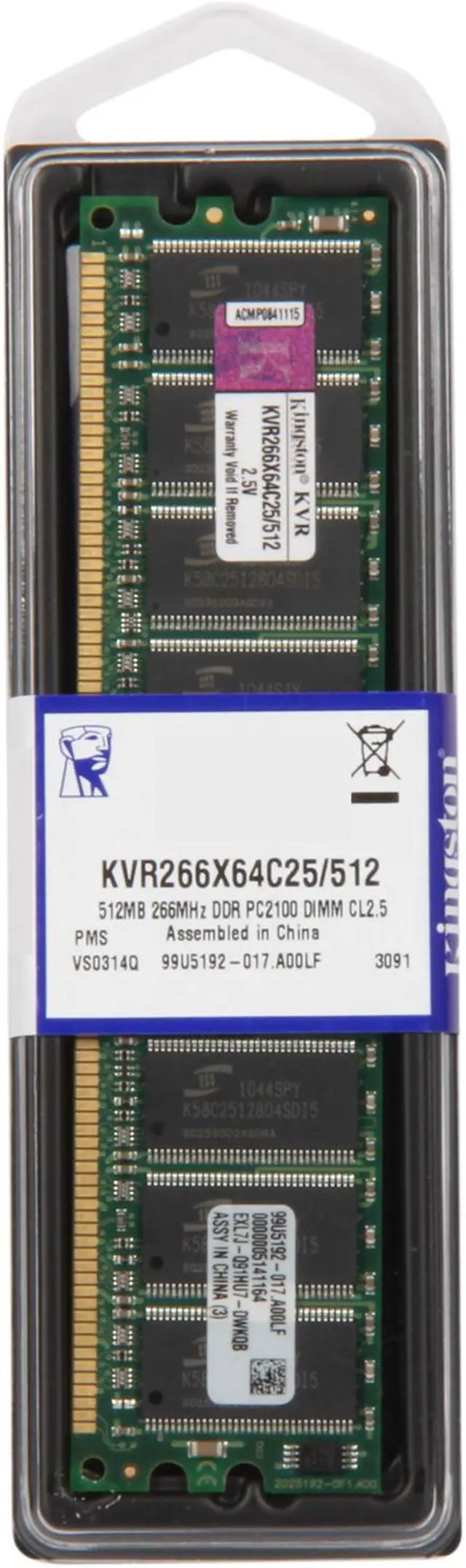 Alt view image 3 of 3 - Kingston ValueRAM 512MB DDR 266 (PC 2100) Desktop Memory Model KVR266X64C25/512
