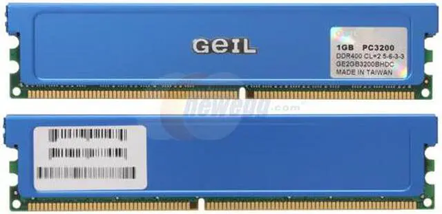 Alt view image 2 of 3 - GeIL 2GB (2 x 1GB) DDR 400 (PC 3200) Dual Channel Kit Desktop Memory Model GE2GB3200BHDC