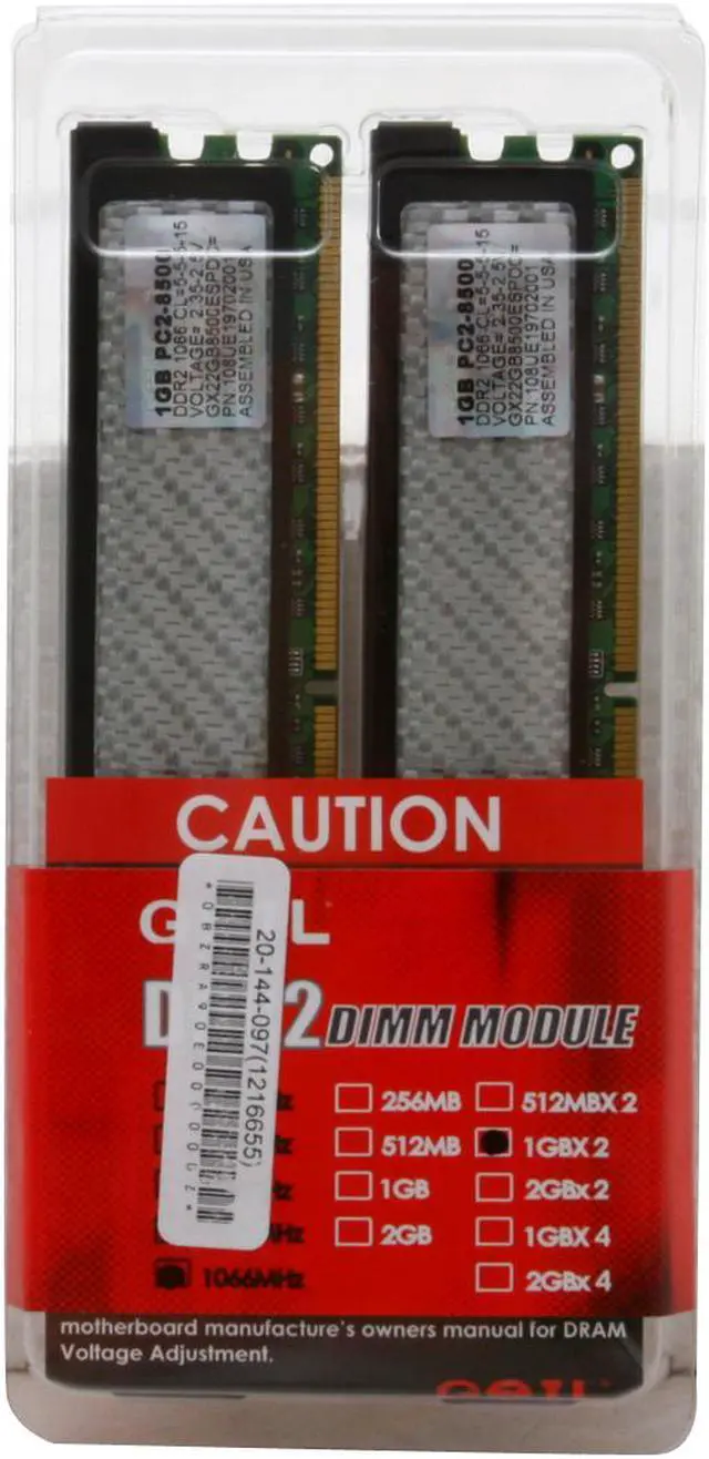 Alt view image 2 of 2 - GeIL Esoteria 2GB (2 x 1GB) DDR2 1066 (PC2 8500) Dual Channel Kit Desktop Memory Model GX22GB8500ESPDC