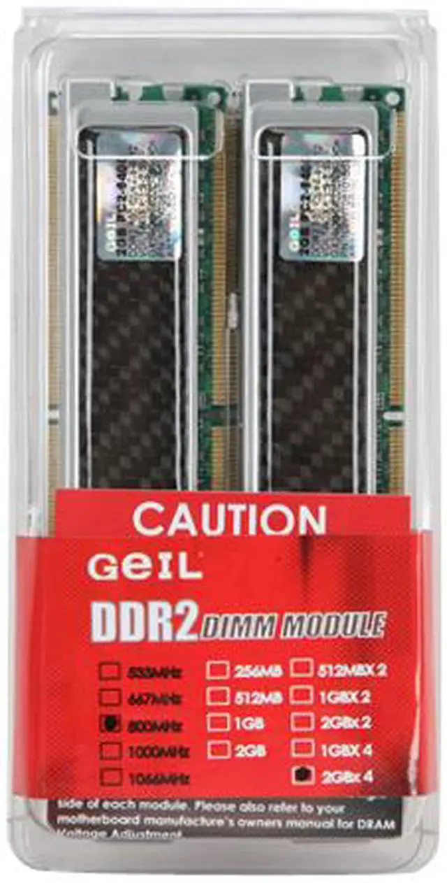 Alt view image 2 of 2 - GeIL Esoteria 8GB (4 x 2GB) DDR2 800 (PC2 6400) Quad Kit Desktop Memory Model GX28QG6400ERBPDC