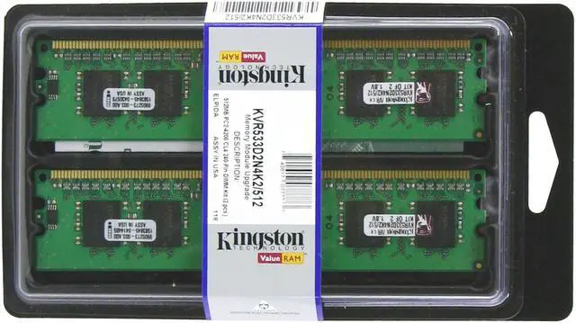 Alt view image 2 of 2 - Kingston ValueRAM 512MB (2 x 256MB) DDR2 533 (PC2 4200) Dual Channel Kit Desktop Memory Model KVR533D2N4K2/512