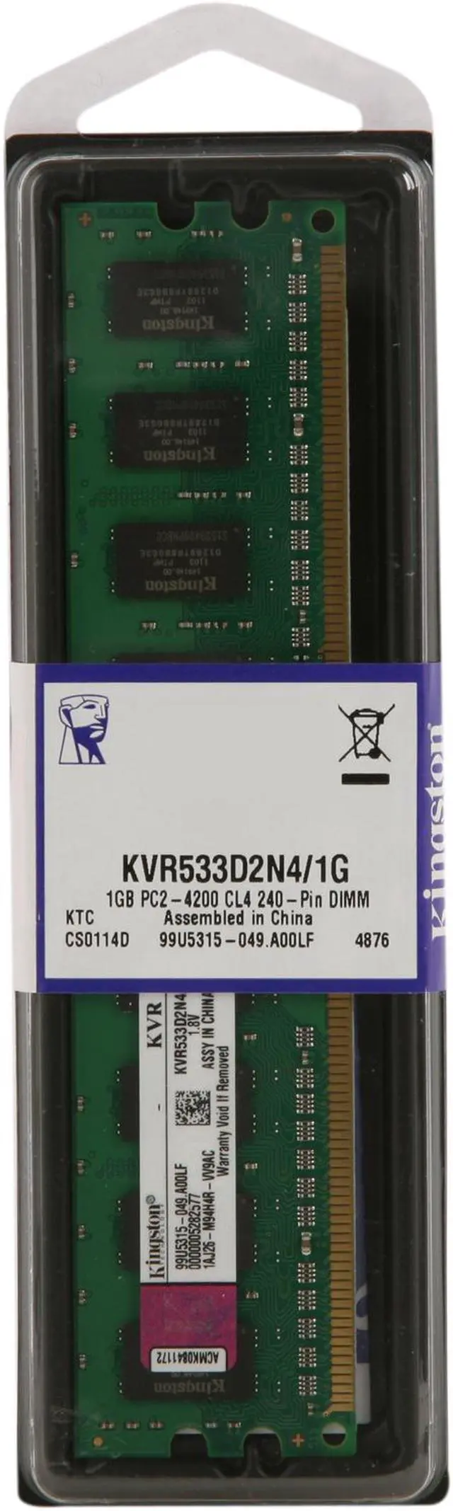 Alt view image 3 of 3 - Kingston ValueRAM 1GB Unbuffered DDR2 533 (PC2 4200) Desktop Memory Model KVR533D2N4/1G