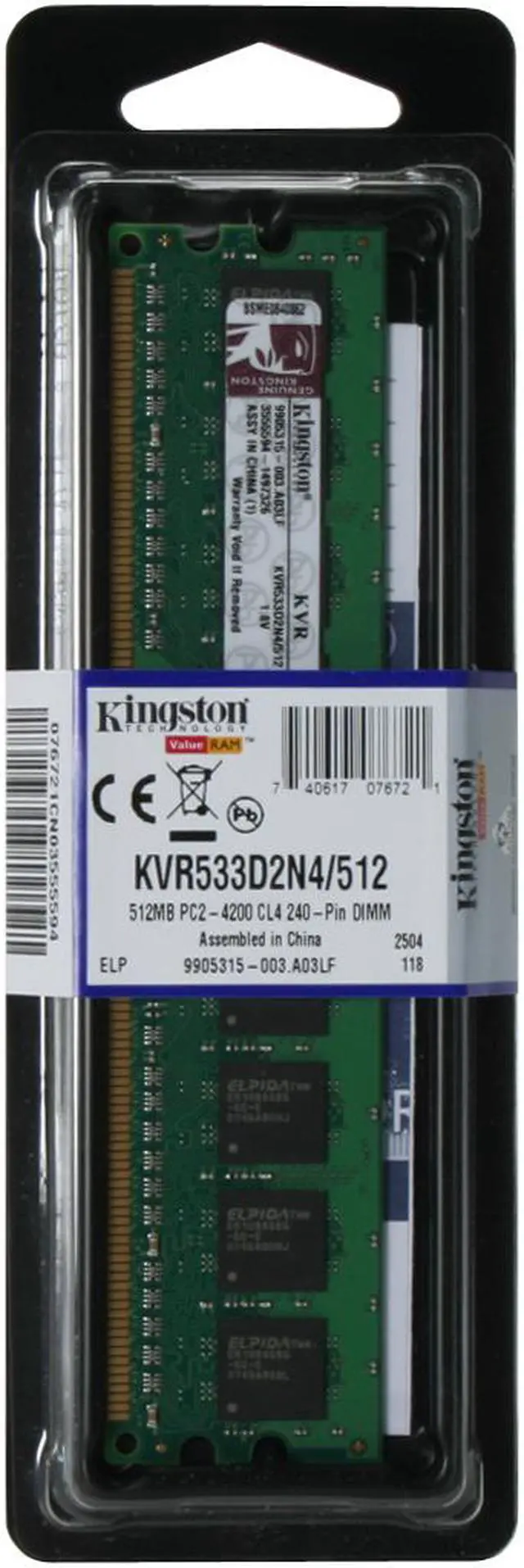 Alt view image 2 of 2 - Kingston ValueRAM 512MB DDR2 533 (PC2 4200) Desktop Memory Model KVR533D2N4/512