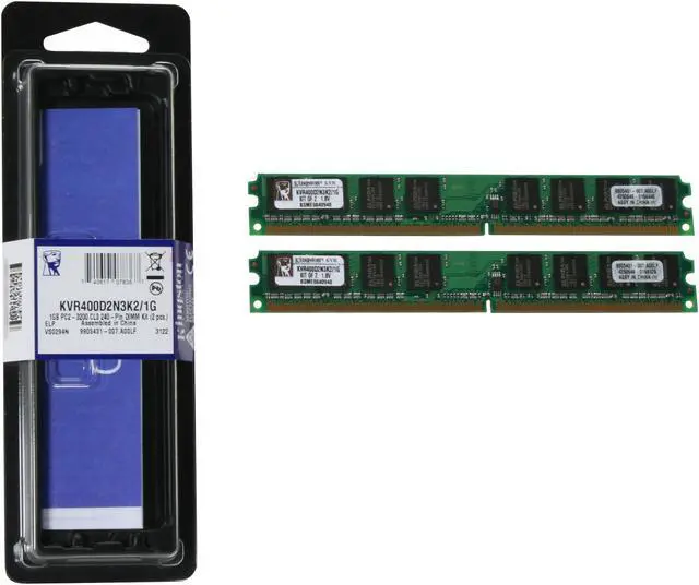 Alt view image 3 of 3 - Kingston ValueRAM 1GB (2 x 512MB) DDR2 400 (PC2 3200) Dual Channel Kit System Memory Model KVR400D2N3K2/1G