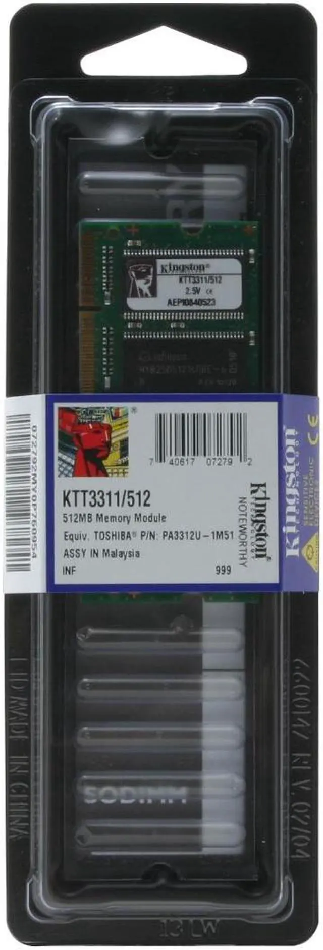 Alt view image 2 of 2 - Kingston 512MB 184-Pin DDR SDRAM Unbuffered DDR 333 (PC 2700) System Specific Memory For Toshiba Model KTT3311/512