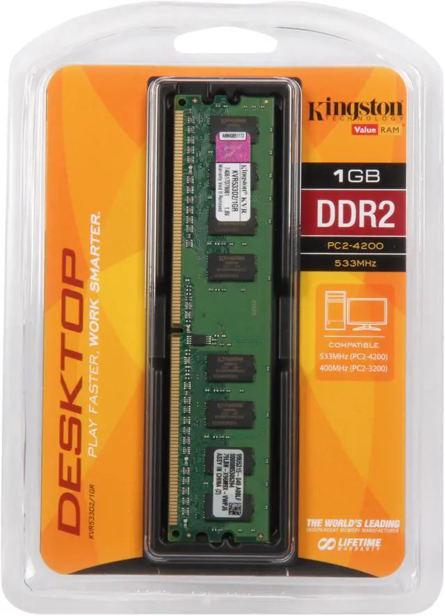 Alt view image 3 of 3 - Kingston ValueRAM 1GB DDR2 533 (PC2 4200) Desktop Memory Model KVR533D2/1GR