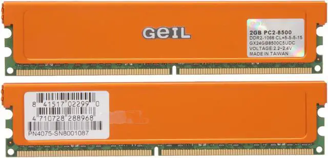 Alt view image 2 of 3 - GeIL 4GB (2 x 2GB) DDR2 1066 (PC2 8500) Dual Channel Kit Desktop Memory Model GX24GB8500C5UDC