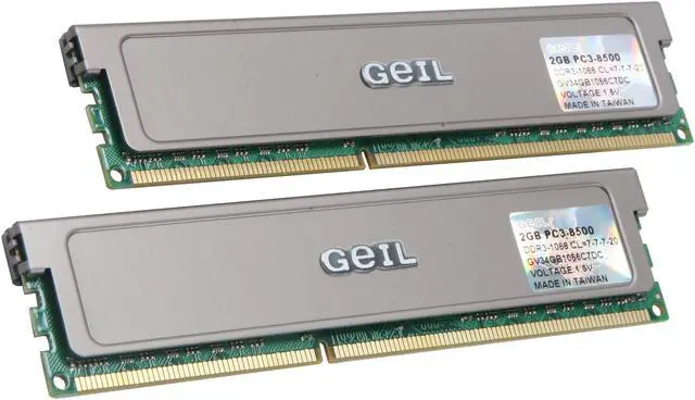 Main image of GeIL 4GB (2 x 2GB) DDR3 1066 (PC3 8500) Dual Channel Kit Desktop Memory Model GV34GB1066C7DC