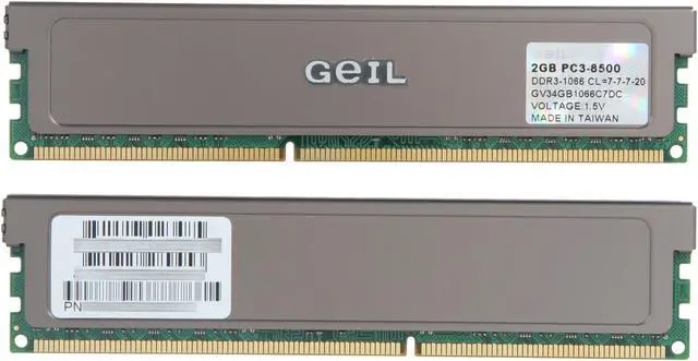 Alt view image 2 of 3 - GeIL 4GB (2 x 2GB) DDR3 1066 (PC3 8500) Dual Channel Kit Desktop Memory Model GV34GB1066C7DC