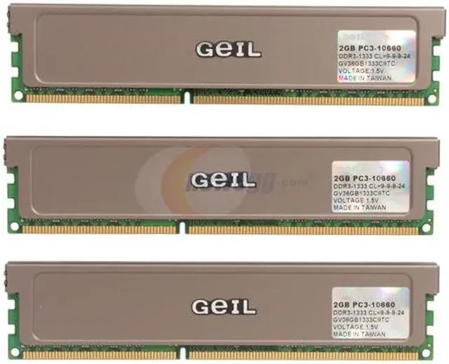 Alt view image 2 of 3 - GeIL 6GB (3 x 2GB) DDR3 1333 (PC3 10660) Triple Channel Kit Desktop Memory Model GV36GB1333C9TC