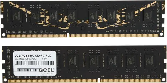 Alt view image 2 of 3 - GeIL Black Dragon 4GB (2 x 2GB) DDR3 1066 (PC3 8500) Desktop Memory Model GB34GB1066C7DC