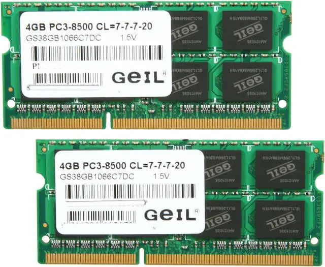 Main image of GeIL 8GB (2 x 4GB) 204-Pin DDR3 SO-DIMM DDR3 1066 (PC3 8500) Laptop Memory Model GS38GB1066C7DC