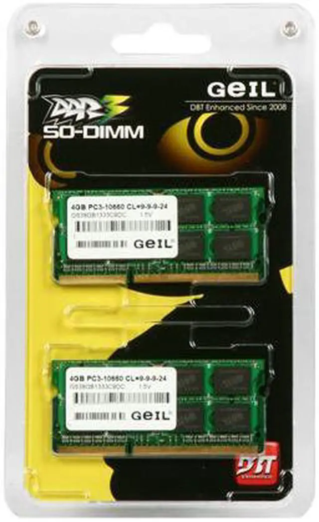 Alt view image 3 of 3 - GeIL 8GB (2 x 4GB) 204-Pin DDR3 SO-DIMM DDR3 1333 (PC3 10666) Laptop Memory Model GS38GB1333C9DC