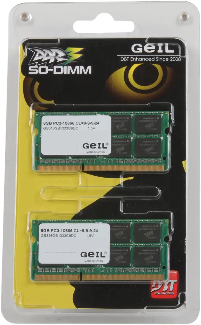 Alt view image 3 of 3 - GeIL 16GB (2 x 8GB) 204-Pin DDR3 SO-DIMM DDR3 1333 (PC3 10660) Laptop Memory Model GS316GB1333C9DC