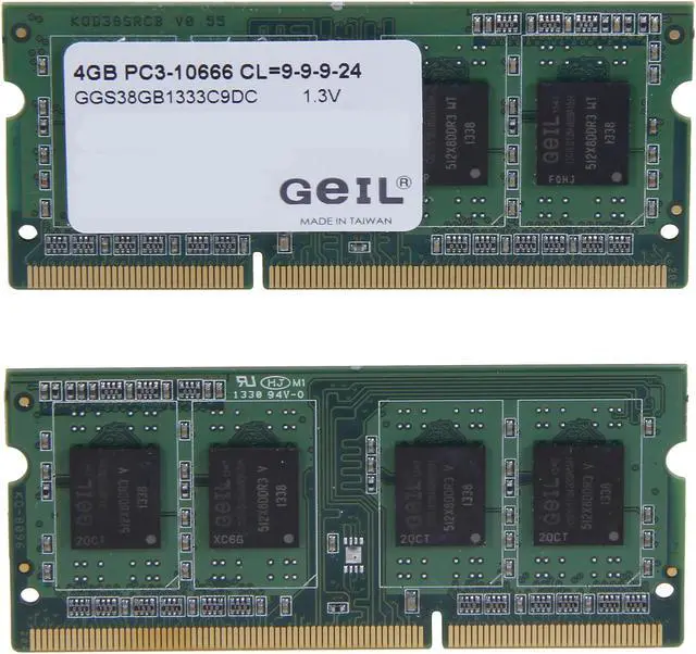 Alt view image 2 of 3 - GeIL Green Series 8GB (2 x 4GB) 204-Pin DDR3 SO-DIMM DDR3L 1600 (PC3L 12800) Laptop Memory Model GGS38GB1333C9DC