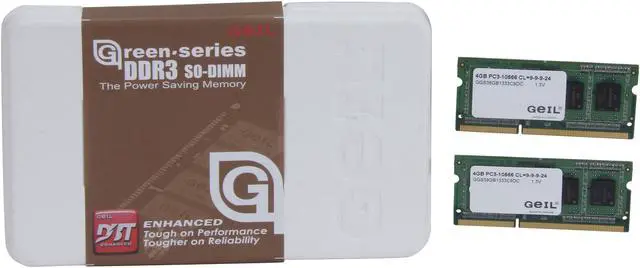 Alt view image 3 of 3 - GeIL Green Series 8GB (2 x 4GB) 204-Pin DDR3 SO-DIMM DDR3L 1600 (PC3L 12800) Laptop Memory Model GGS38GB1333C9DC