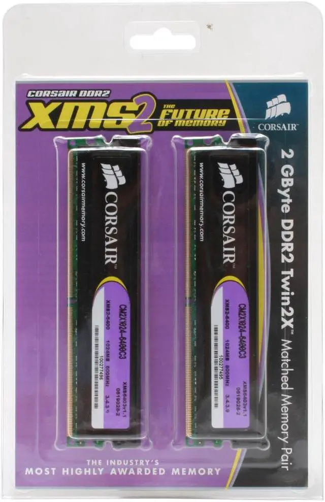 Alt view image 2 of 2 - CORSAIR XMS2 2GB (2 x 1GB) DDR2 800 (PC2 6400) Dual Channel Kit Desktop Memory Model TWIN2X2048-6400C3