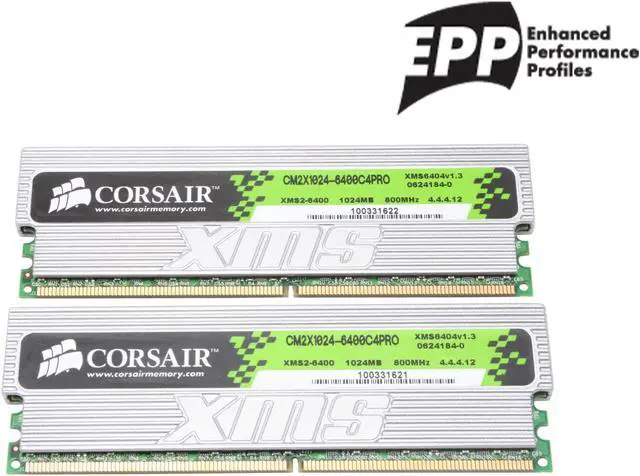 Main image of CORSAIR XMS2 2GB (2 x 1GB) DDR2 800 (PC2 6400) Dual Channel Kit Desktop Memory Model TWIN2X2048-6400C4PRO