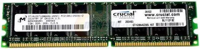 Main image of Crucial 1GB DDR 266 (PC 2100) Desktop Memory Model CT12864Z265 - OEM