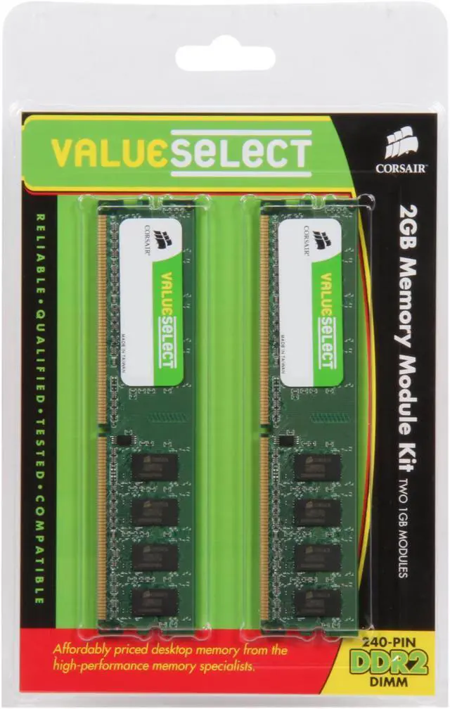 Alt view image 3 of 3 - CORSAIR 2GB (2 x 1GB) DDR2 667 (PC2 5300) Desktop Memory Model VS2GBKIT667D2