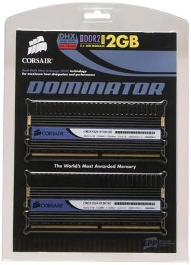 Alt view image 2 of 2 - CORSAIR Dominator 2GB (2 x 1GB) DDR2 1142 (PC2 9136) Dual Channel Kit Desktop Memory Model TWIN2X2048-9136C5D