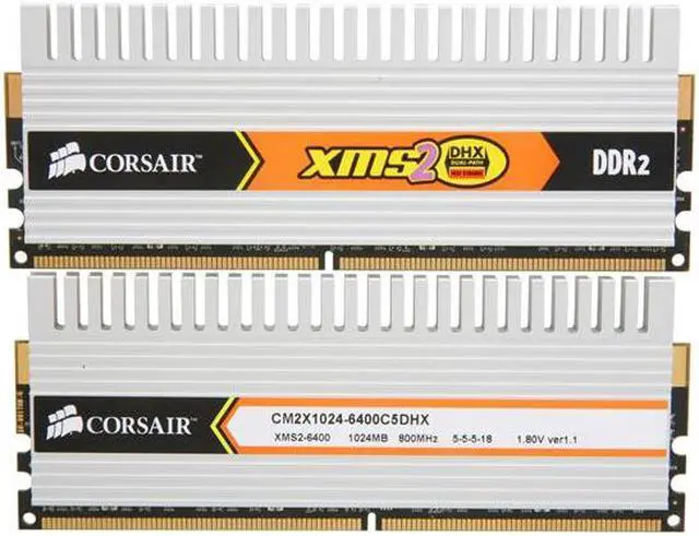 Alt view image 2 of 3 - CORSAIR XMS2 2GB (2 x 1GB) DDR2 800 (PC2 6400) Dual Channel Kit Desktop Memory Model TWIN2X2048-6400C5DHX