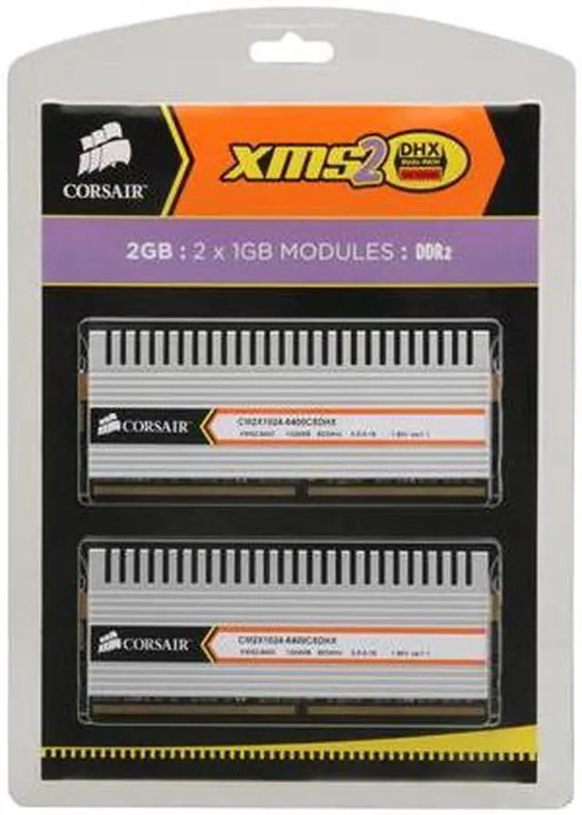 Alt view image 3 of 3 - CORSAIR XMS2 2GB (2 x 1GB) DDR2 800 (PC2 6400) Dual Channel Kit Desktop Memory Model TWIN2X2048-6400C5DHX
