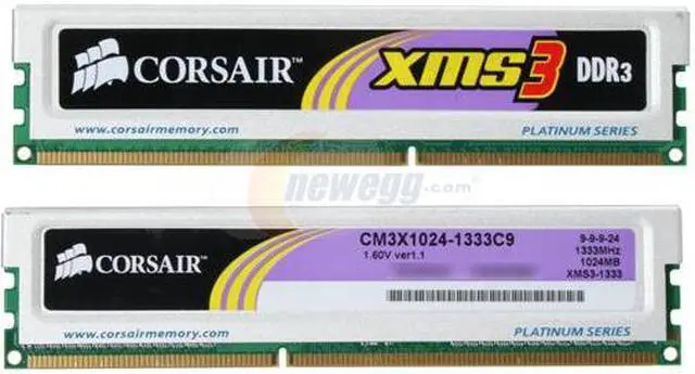 Alt view image 2 of 3 - CORSAIR XMS3 2GB (2 x 1GB) DDR3 1333 (PC3 10600) Dual Channel Kit Desktop Memory Model TWIN3X2048-1333C9