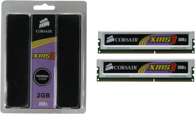 Alt view image 3 of 3 - CORSAIR XMS3 2GB (2 x 1GB) DDR3 1333 (PC3 10600) Dual Channel Kit Desktop Memory Model TWIN3X2048-1333C9