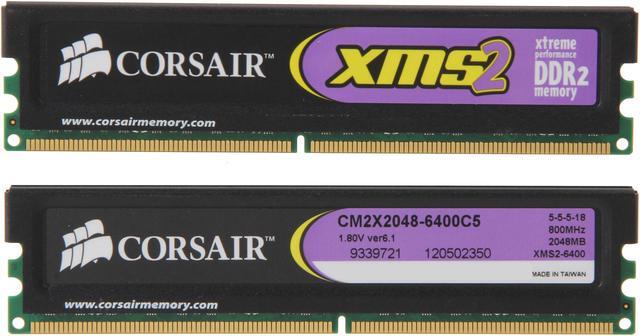 Alt view image 2 of 3 - CORSAIR XMS2 4GB (2 x 2GB) DDR2 800 (PC2 6400) Dual Channel Kit Desktop Memory Model TWIN2X4096-6400C5
