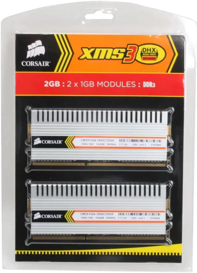 Alt view image 2 of 2 - CORSAIR XMS3 DHX 2GB (2 x 1GB) DDR3 1600 (PC3 12800) Dual Channel Kit Desktop Memory Model TWIN3X2048-1600C7DHX