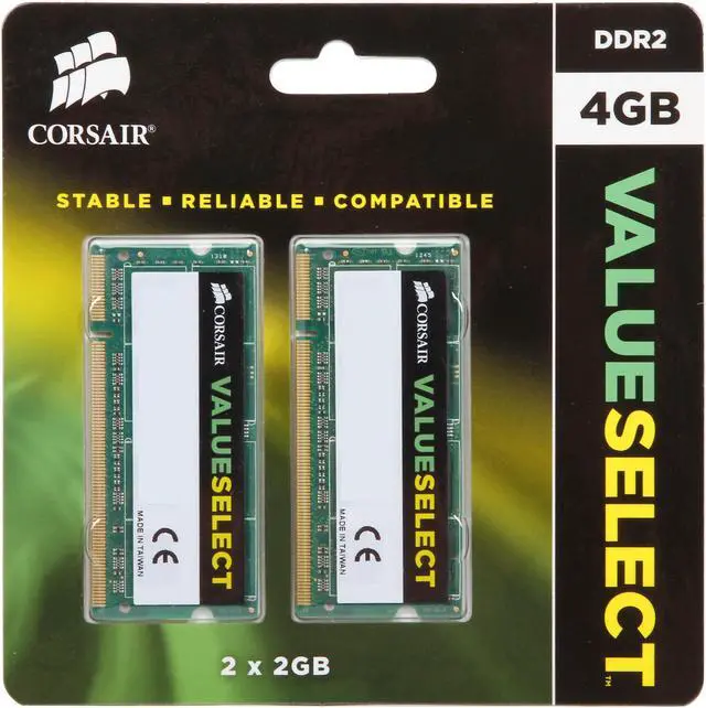 Alt view image 3 of 3 - CORSAIR 4GB (2 x 2GB) 200-Pin DDR2 SO-DIMM DDR2 667 (PC2 5300) Dual Channel Kit Laptop Memory Model VS4GSDSKIT667D2