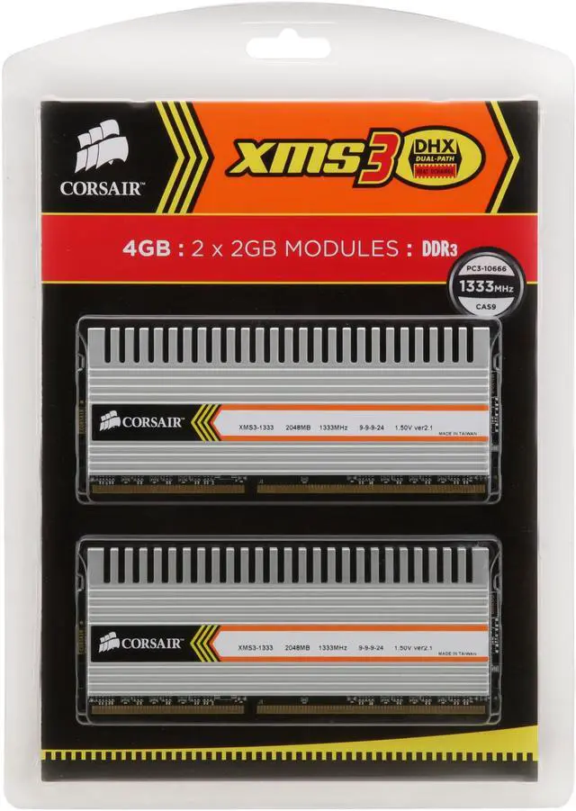 Alt view image 3 of 3 - CORSAIR XMS3 DHX 4GB (2 x 2GB) DDR3 1333 (PC3 10666) Dual Channel Kit Desktop Memory Model TW3X4G1333C9DHX